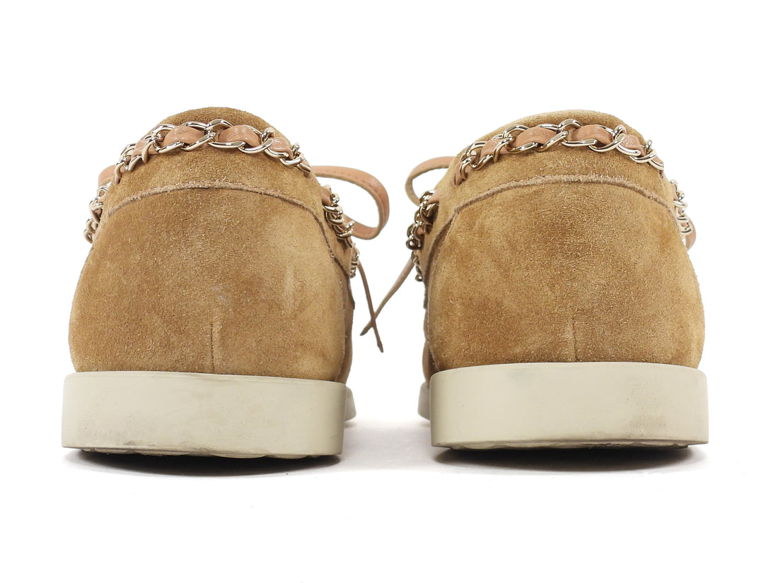 Chanel Beige 2025 Interlocking CC Suede Chain Oxford Shoes - 37C