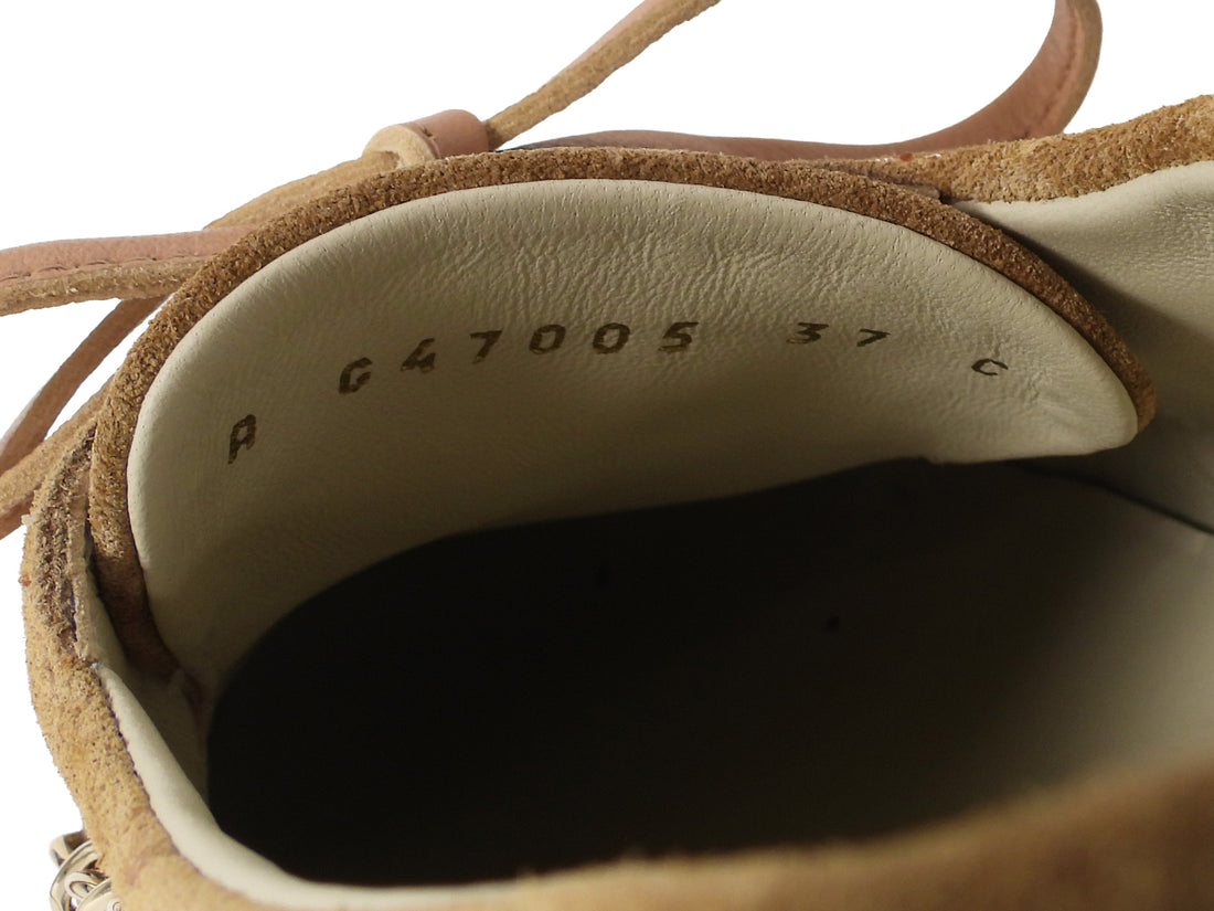Chanel Beige 2025 Interlocking CC Suede Chain Oxford Shoes - 37C