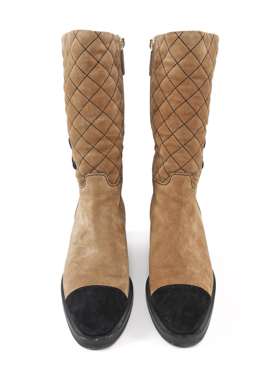 Chanel Taupe 21K Suede Quilt CC Cap Toe Ankle Boot - 37