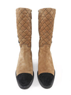 Chanel Taupe 21K Suede Quilt CC Cap Toe Ankle Boot - 37