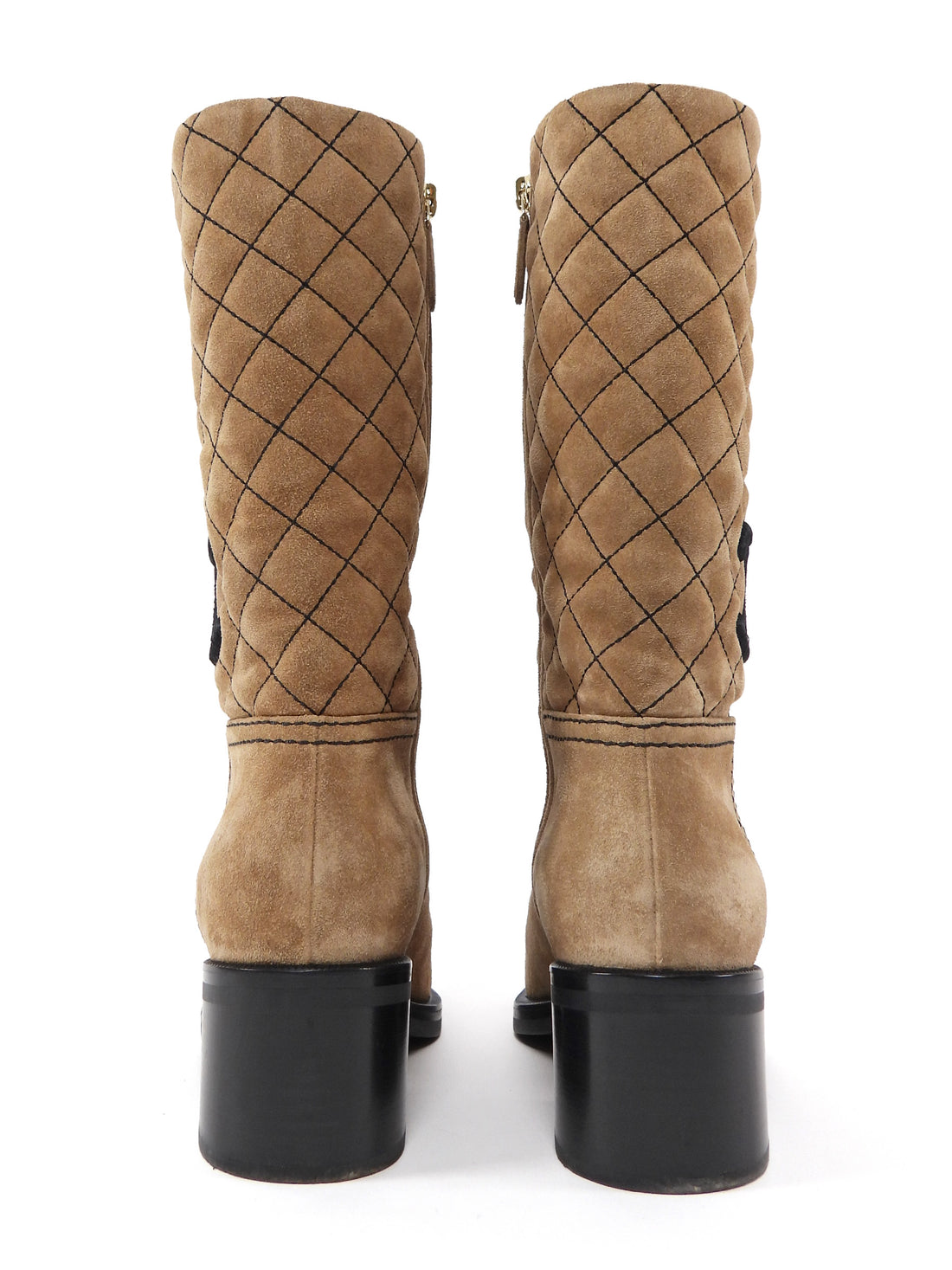Chanel Taupe 21K Suede Quilt CC Cap Toe Ankle Boot - 37