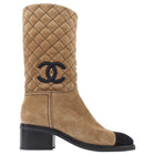 Chanel Taupe 21K Suede Quilt CC Cap Toe Ankle Boot - 37