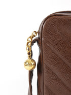 Chanel Brown Vintage 1991 Brown Caviar Leather Chevron Quilted Jumbo Camera Bag