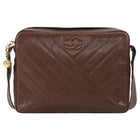 Chanel Brown Vintage 1991 Brown Caviar Leather Chevron Quilted Jumbo Camera Bag