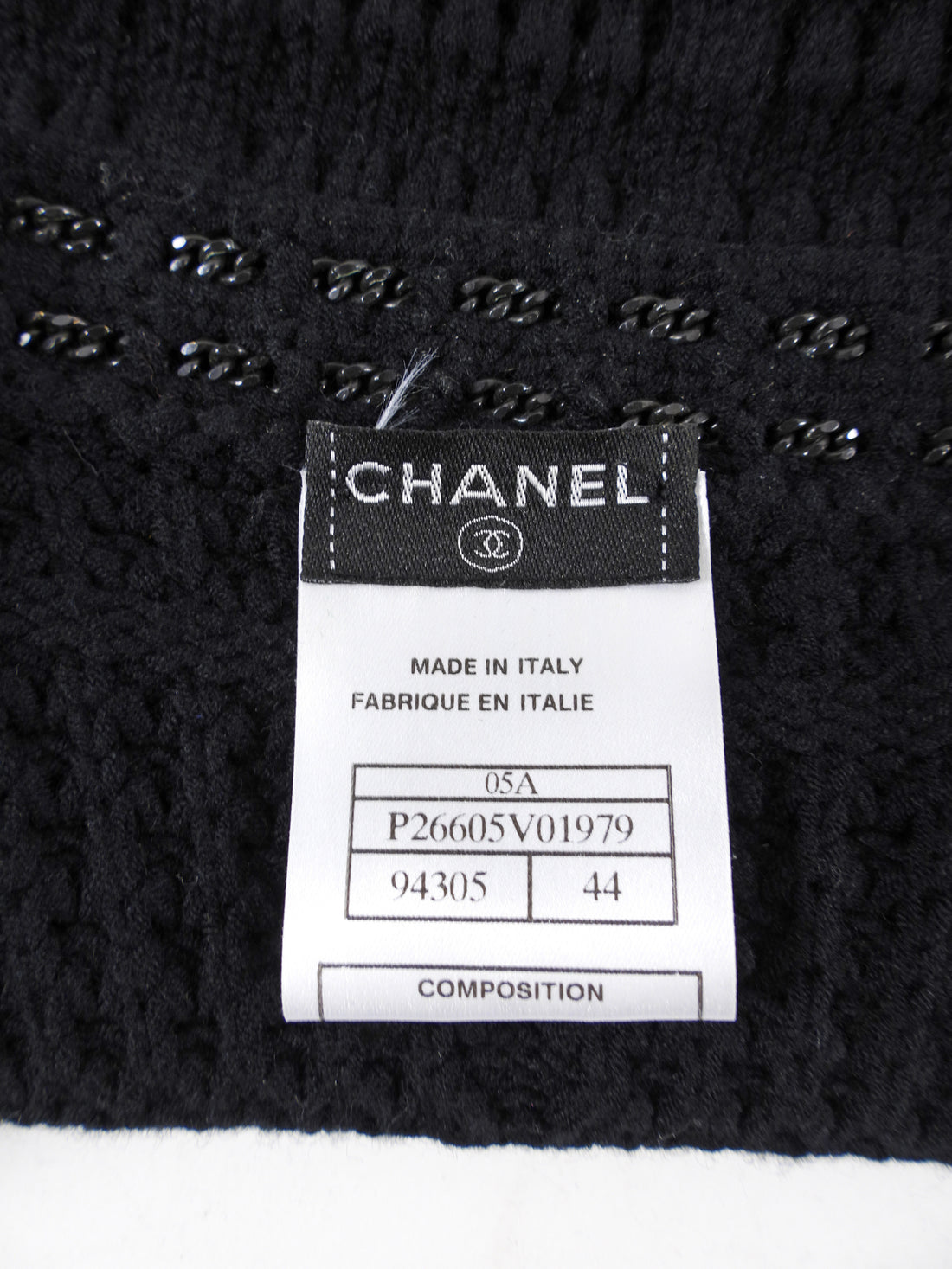 Chanel 05A Black Textured Knit Cardigan Sweater with Chain Trim