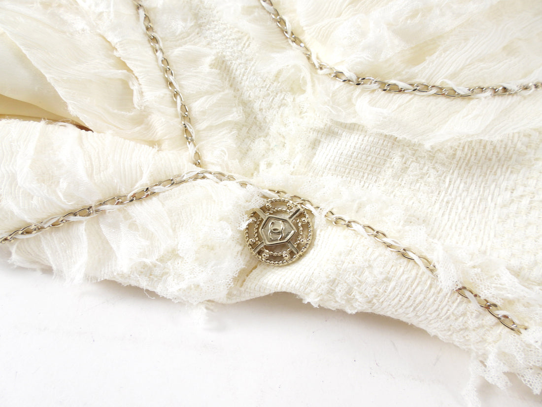 Chanel 08P Ivory Tweed Chain Trim Jacket - FR38 / S