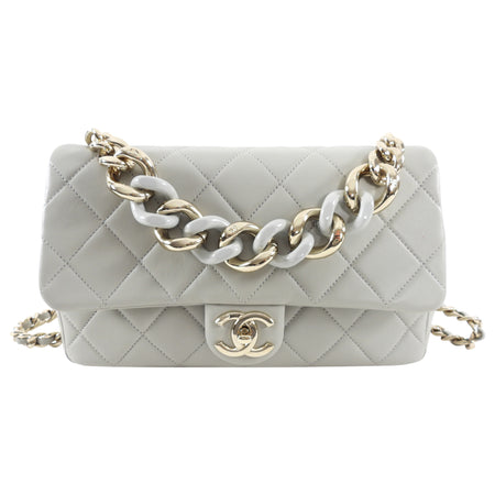 Chanel 22C Grey Leather Large Resin Bi Colour Chain Flap Bag