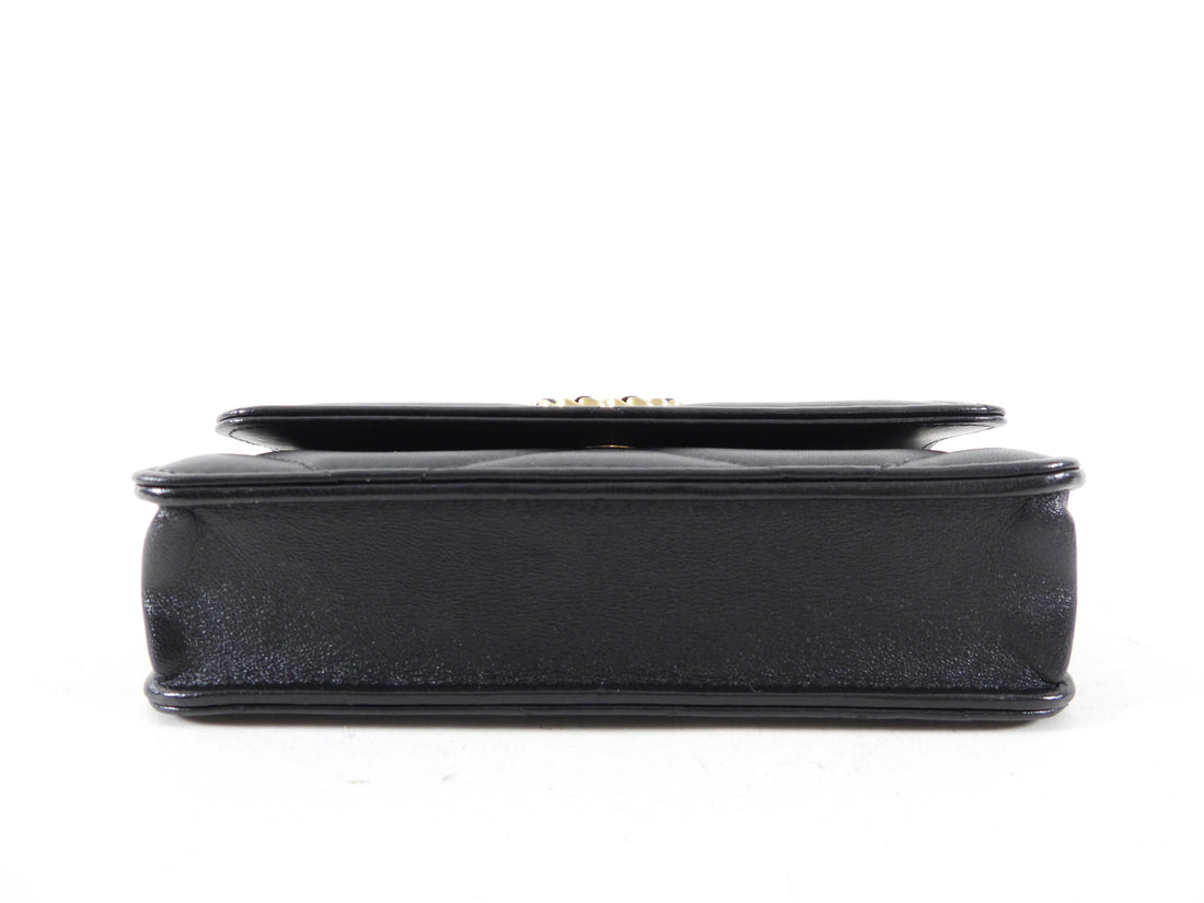 Chanel 19 Black Leather Lambskin Quilted Flap Phone Holder