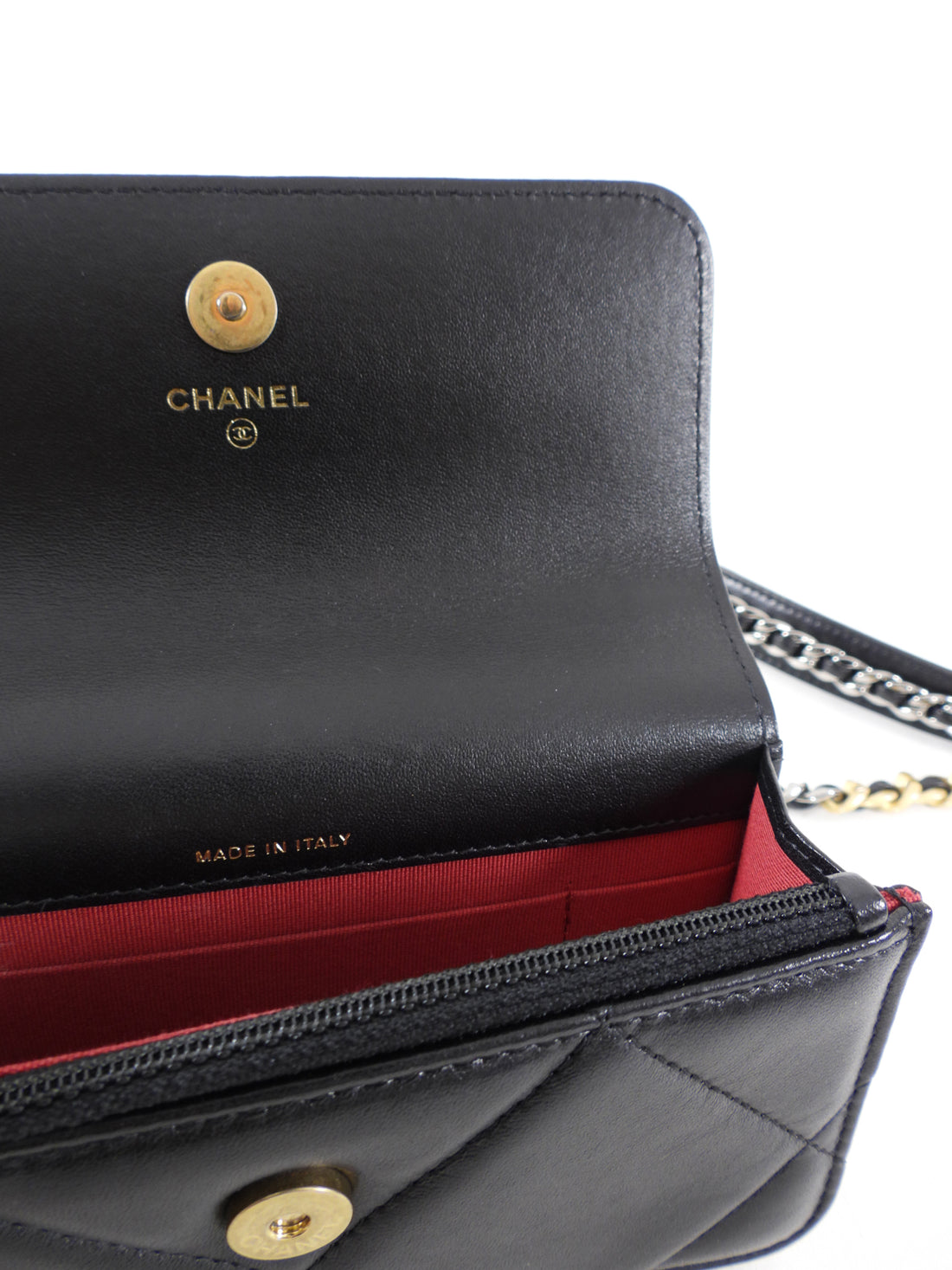 Chanel 19 Black Leather Lambskin Quilted Flap Phone Holder