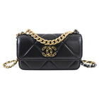 Chanel 19 Black Leather Lambskin Quilted Flap Phone Holder