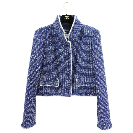 Chanel 2015 Blue and White Tweed Short Jacket - L / XL