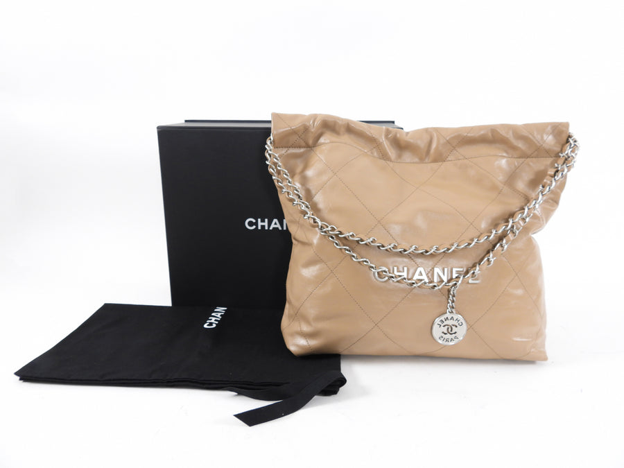 Chanel 22 Beige Glossed Leather Medium Chain Bag