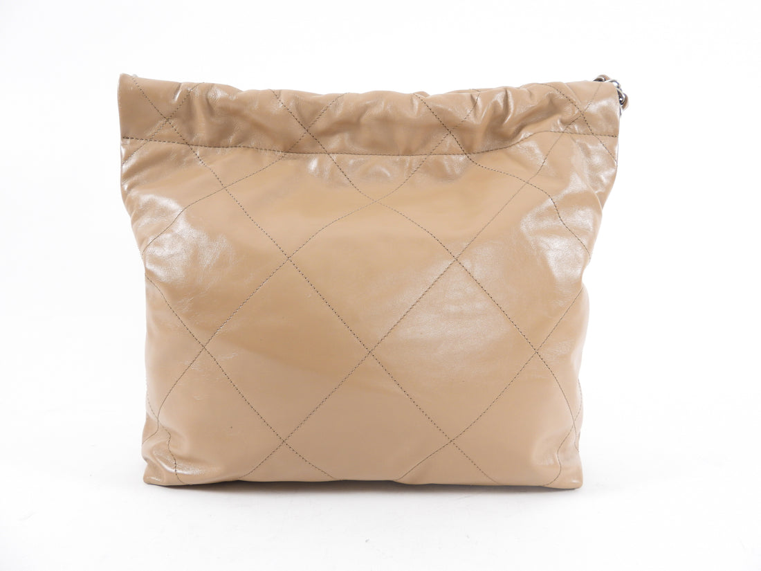 Chanel 22 Beige Glossed Leather Medium Chain Bag