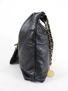 Chanel 22 Black Glossed Leather Large Chain Bag