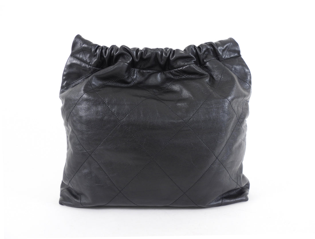 Chanel 22 Black Glossed Leather Large Chain Bag