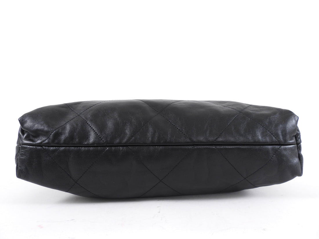 Chanel 22 Black Glossed Leather Large Chain Bag