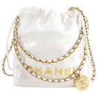 Chanel 22 White Glossed Leather Logo Mini Chain Bag