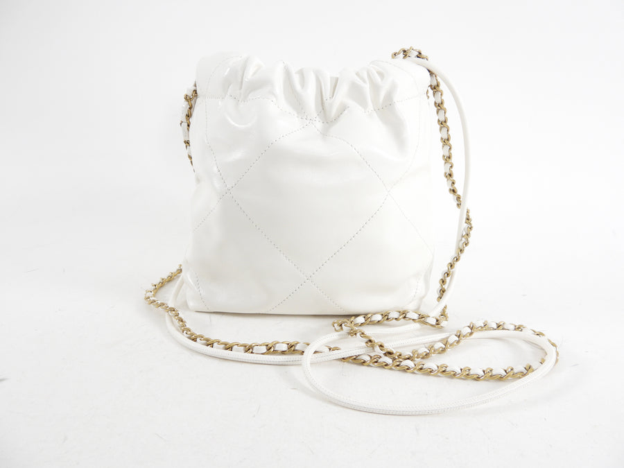 Chanel 22 White Glossed Leather Logo Mini Chain Bag