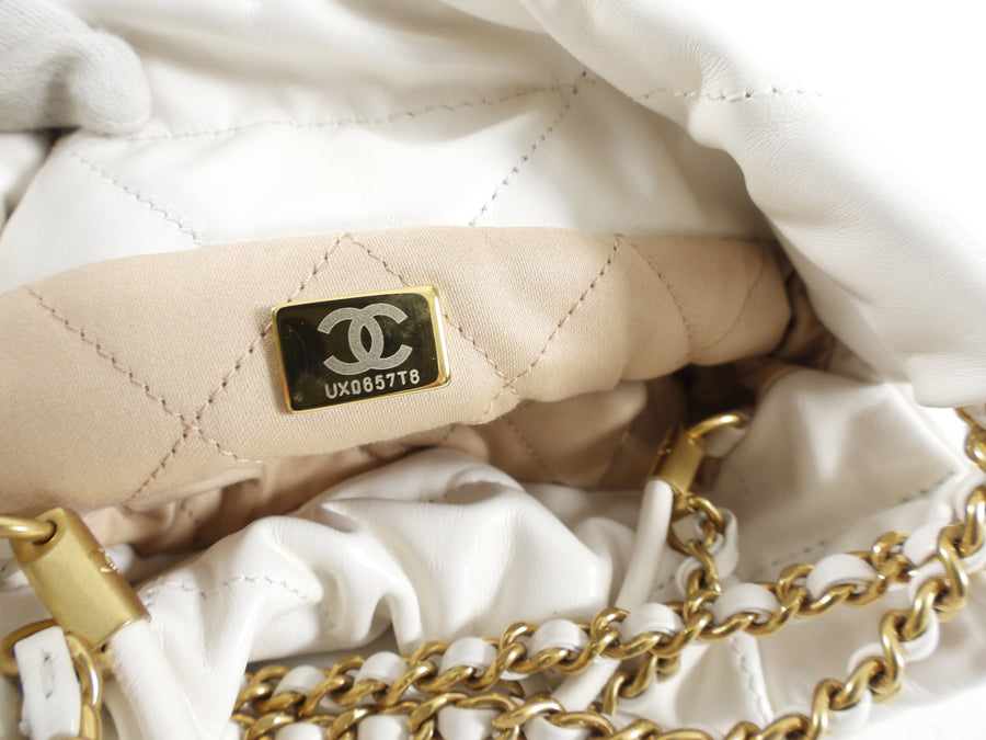 Chanel 22 White Glossed Leather Logo Mini Chain Bag