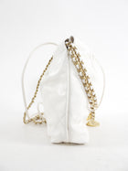 Chanel 22 White Glossed Leather Logo Mini Chain Bag