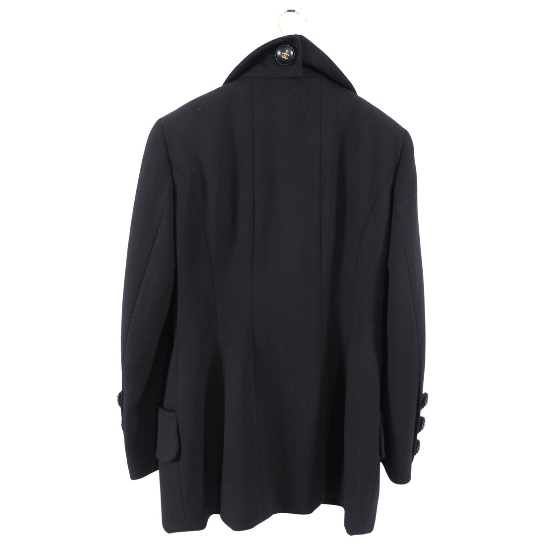 Chanel Vintage 1980's Black Wool Blazer with Large CC Leather Buttons - FR38 / S