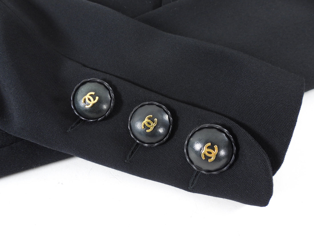 Chanel Vintage 1980's Black Wool Blazer with Large CC Leather Buttons - FR38 / S