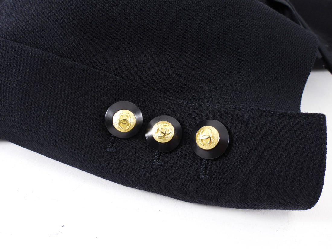 Chanel 98P Black Wool Fitted Long Blazer with Gold CC Buttons - FR36 / 4