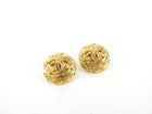 Chanel Vintage 95A Gilt Goldtone Textured CC Button Clip on Earrings