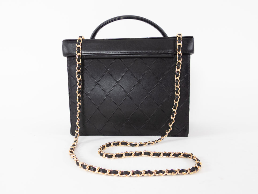 Chanel Vintage 1994 Black Quilted Leather Box Vanity Case Bag