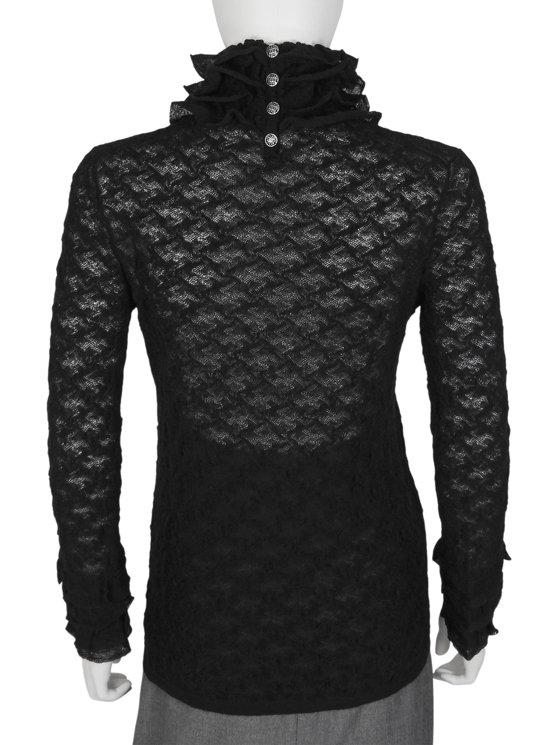 Chanel Black Sheer Ruffle Knit Collar and Cuffs Top 38