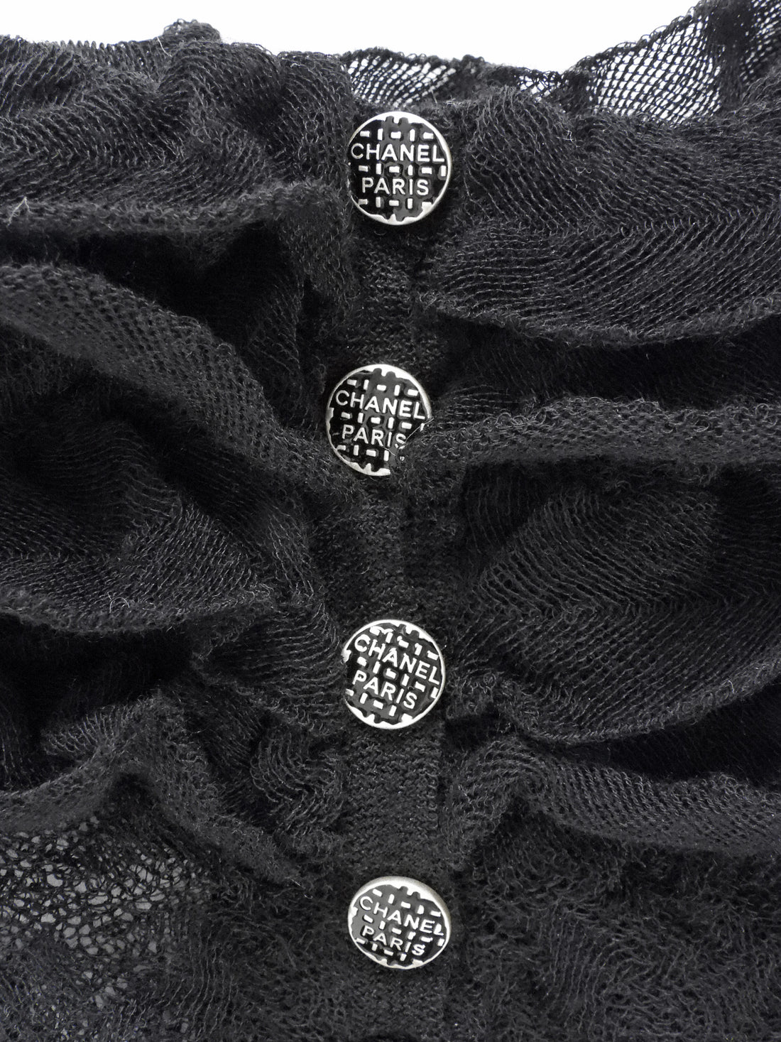 Chanel Black Sheer Ruffle Knit Collar and Cuffs Top 38