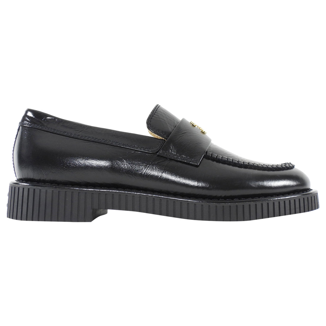 Chanel Black 24C Glossed Calfskin CC Loafers - 39.5C