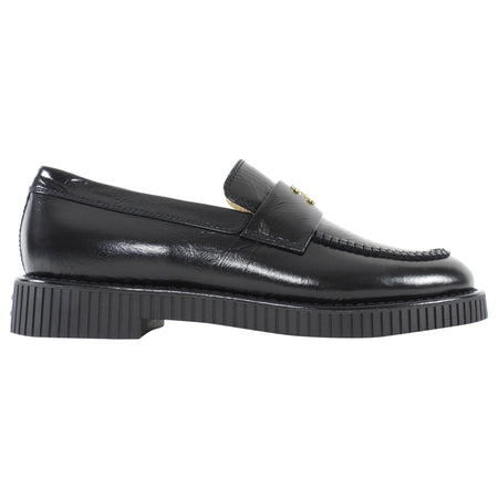 Chanel Black 24C Glossed Calfskin CC Loafers - 39.5C
