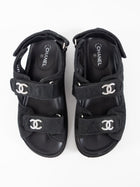 Chanel Black Canvas Quilted Crystal CC Dad Sandals - 37