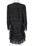 Chanel Black 04A Tweed Silk Ruffle Strappy Dress and Jacket Set 42