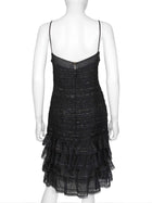 Chanel Black 04A Tweed Silk Ruffle Strappy Dress and Jacket Set 42