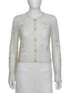 Chanel White 26C Camelia Crochet Cardigan with Crystal Buttons - 38