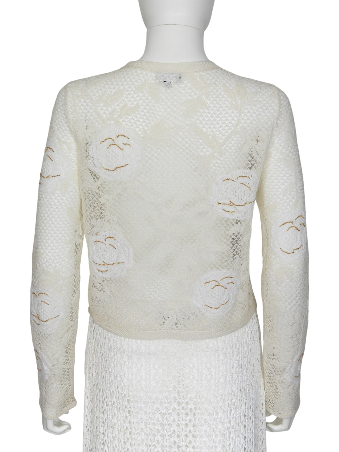 Chanel White 26C Camelia Crochet Cardigan with Crystal Buttons - 38