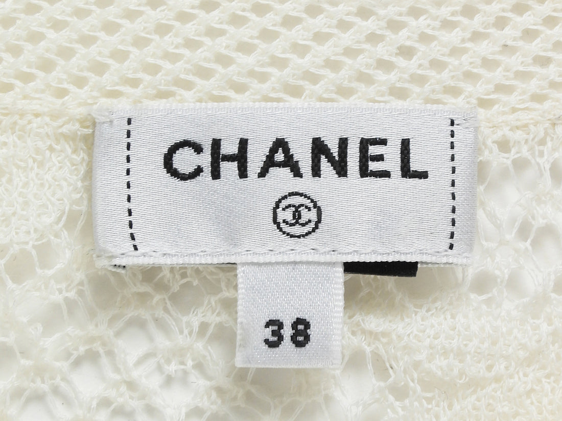 Chanel White 26C Camelia Crochet Cardigan with Crystal Buttons - 38