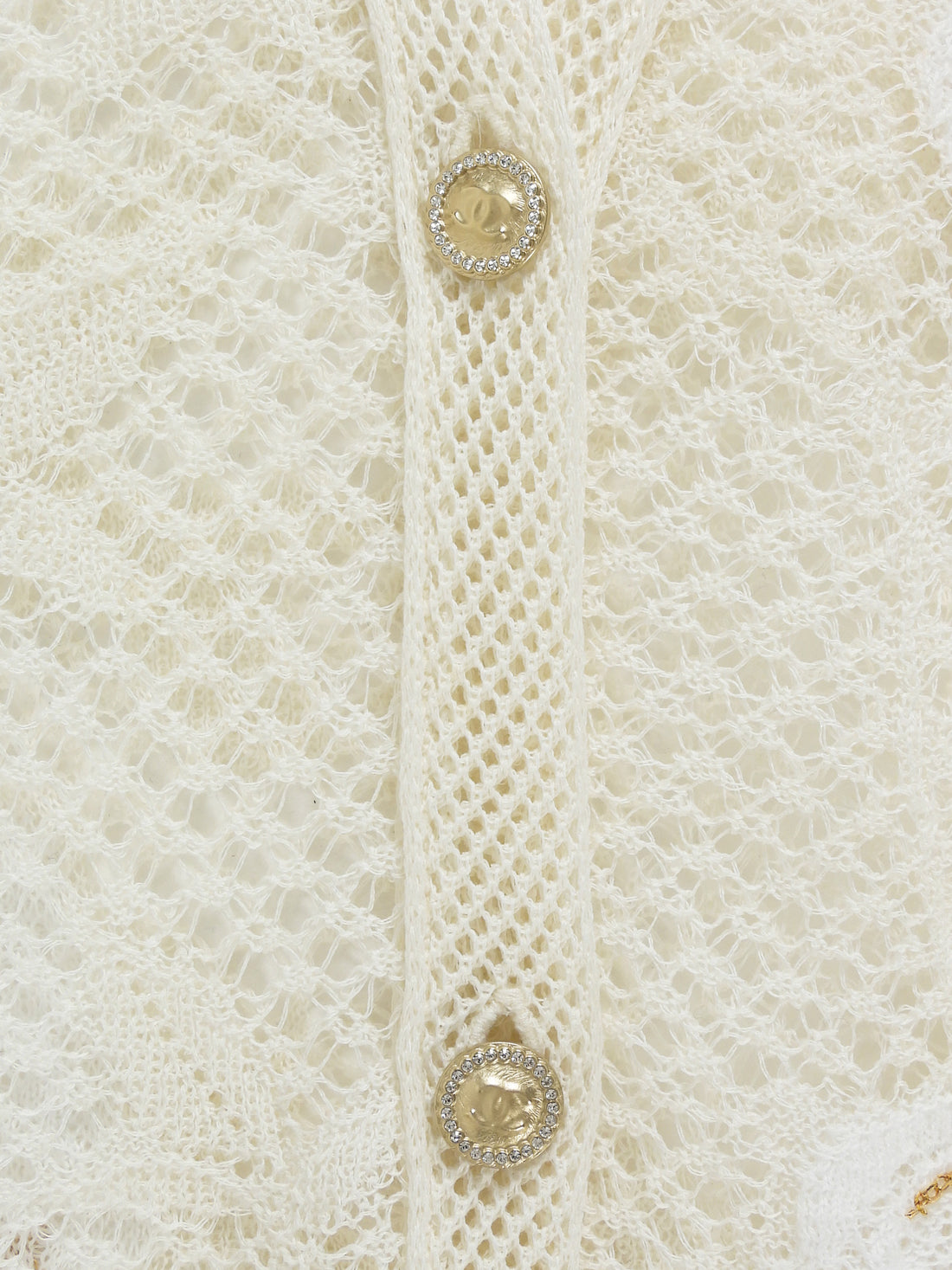 Chanel White 26C Camelia Crochet Cardigan with Crystal Buttons - 38