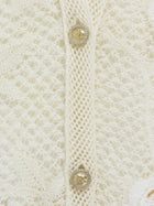 Chanel White 26C Camelia Crochet Cardigan with Crystal Buttons - 38
