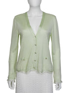 Chanel Light Green 26P Fine Knit Fringe Cardigan Sweater - 40