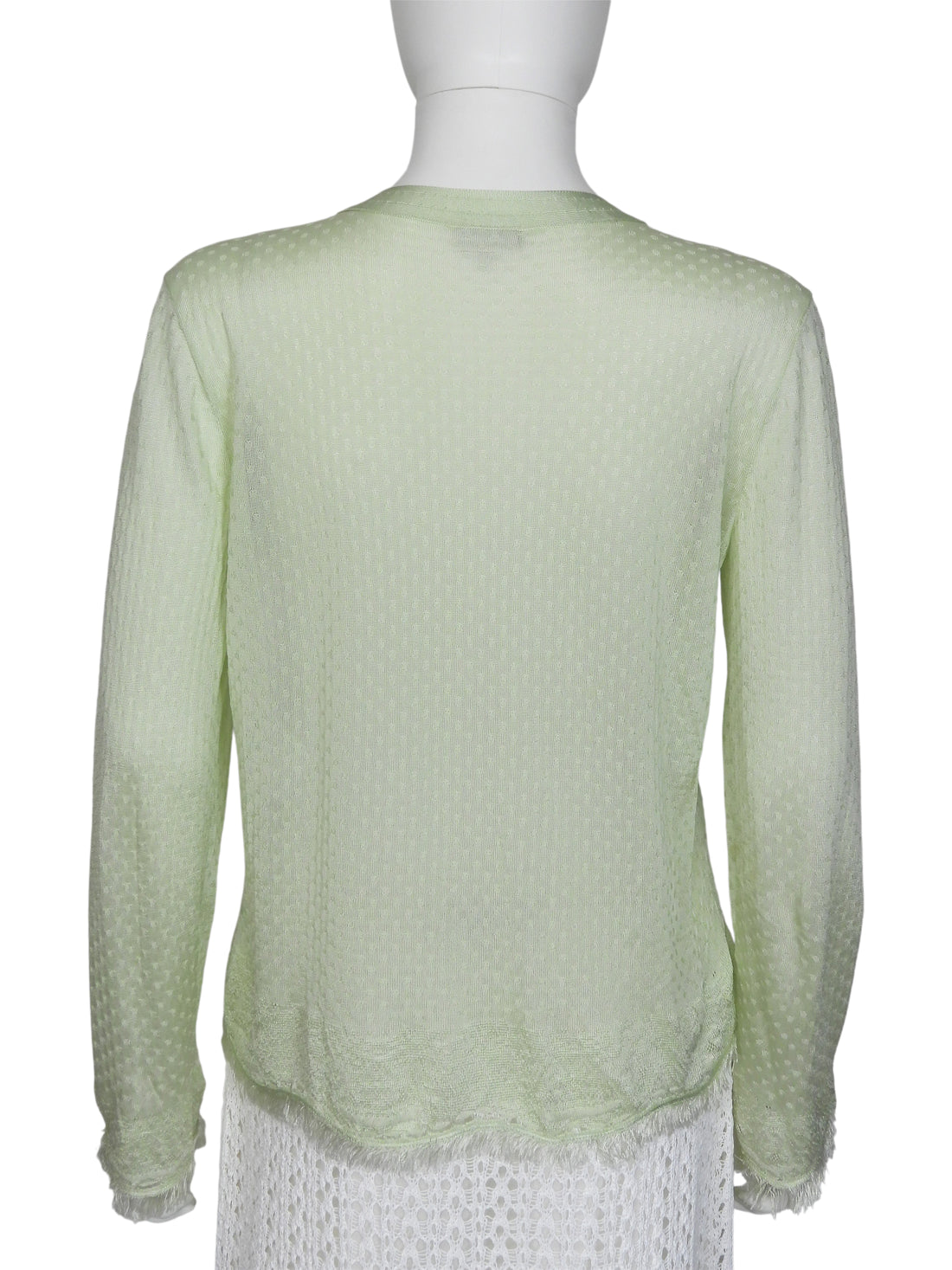 Chanel Light Green 26P Fine Knit Fringe Cardigan Sweater - 40