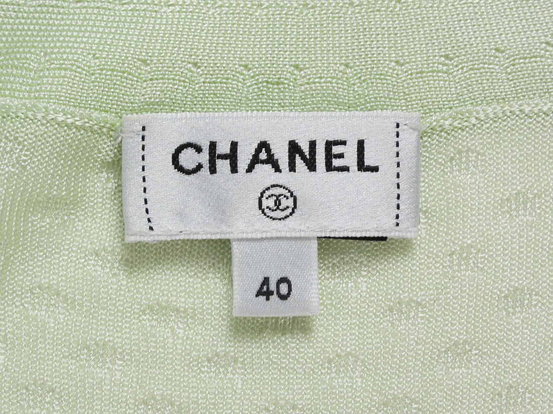 Chanel Light Green 26P Fine Knit Fringe Cardigan Sweater - 40
