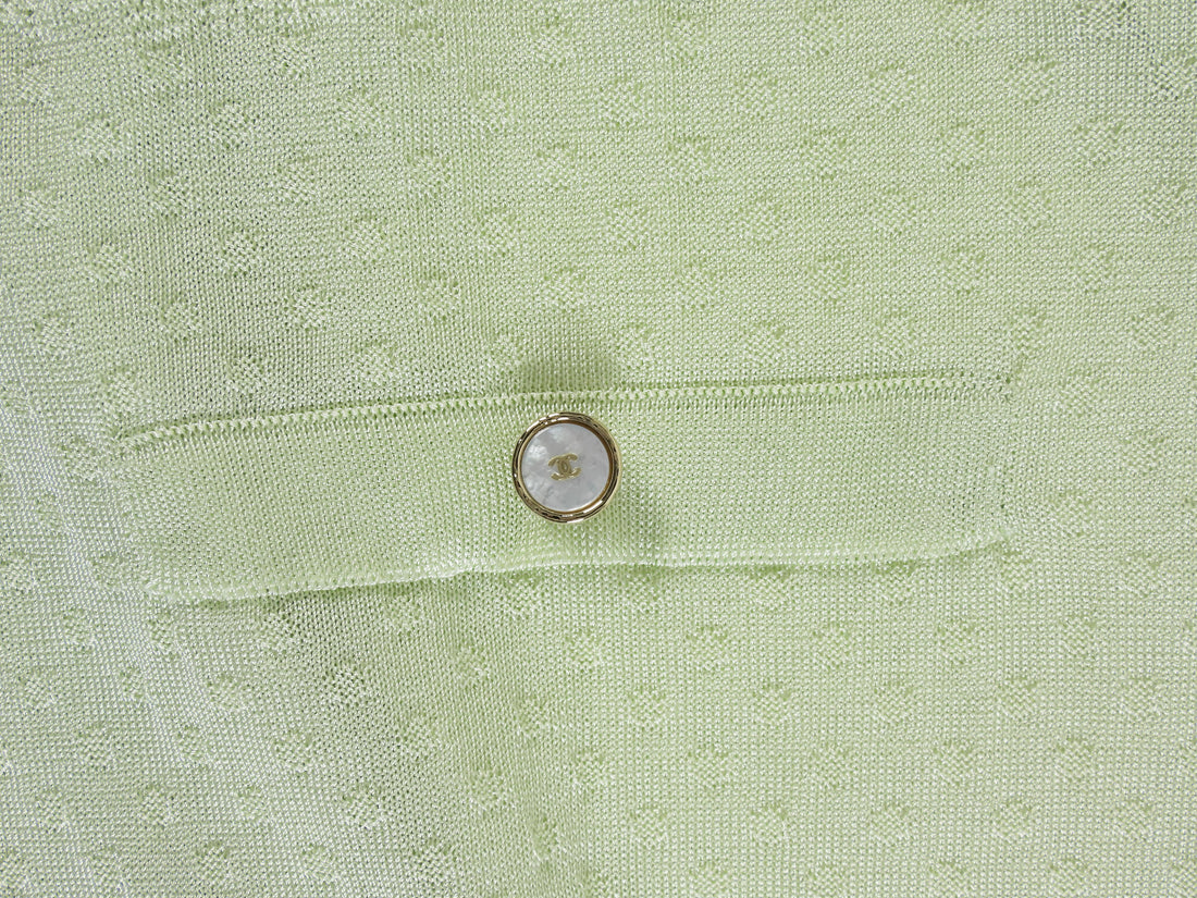 Chanel Light Green 26P Fine Knit Fringe Cardigan Sweater - 40