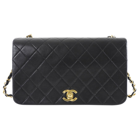 Chanel Black Vintage 1989 Quilted Leather Classic Full Flap Bag Small