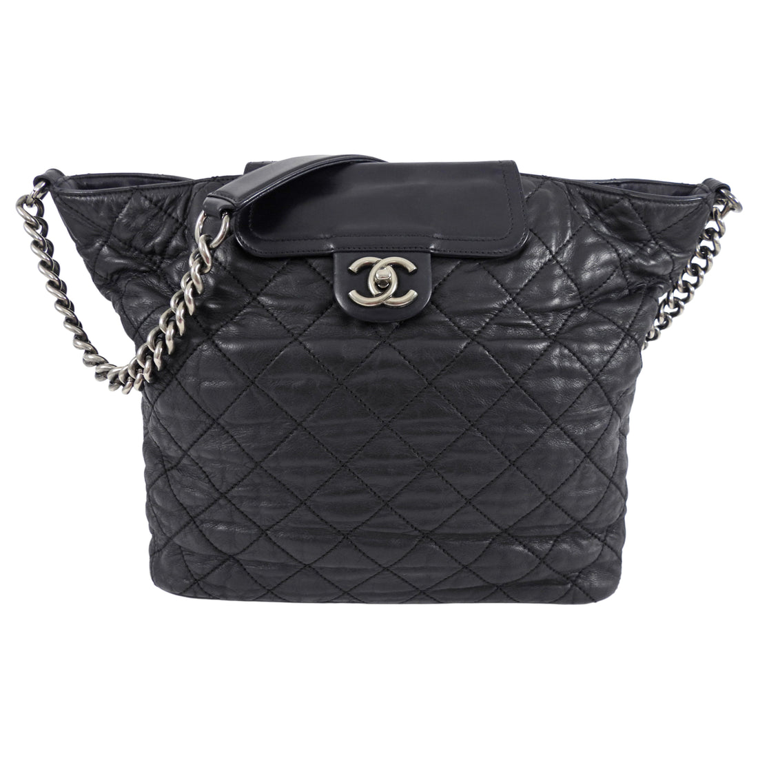 Chanel Black Quilted Aged Leather In The Mix Chain Tote Bag