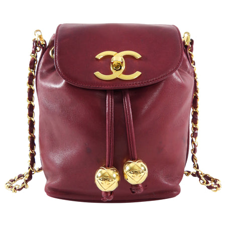 Chanel Vintage 1994-96 Red Lambskin Leather Drawstring Bucket Bag