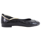 Chanel Black Patent Cap Toe Ballet Pearl CC Anklet Charm Flats - 37C