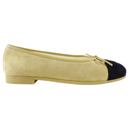 Chanel Beige and Black CC Cap Toe Suede Ballet Flats - 35C
